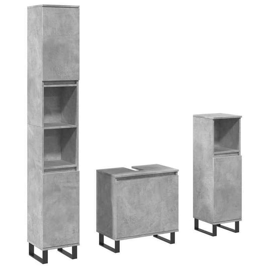 Badkamermeubel – Badmeubelset – Wastafelmeubel – Badkamerkast – Onderbouwkast – Betonlook Grijs – Duurzaam Hout – 3-delige Set