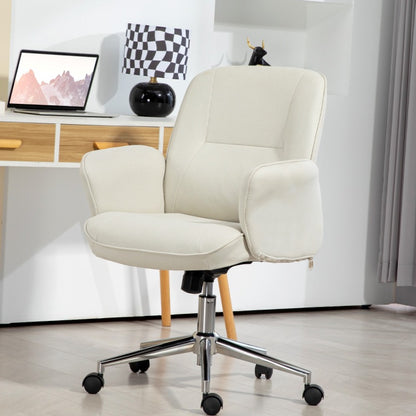 Ergonomische Bureaustoel – Bureaustoel Met Wieltjes – Draaistoel – Thuiswerkstoel – Kantoorstoel – Verstelbare Zithoogte – Crème Microfiber Bekleding