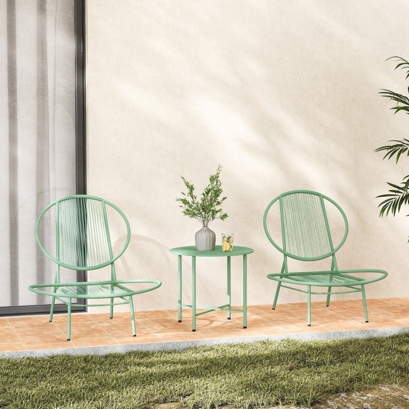 Outsunny 3pcs bistro set made of steel, weatherproof garden furniture set with bistro table, ergonomic shell-shaped garden chairs, outdoor balcony furniture set, seating group, balcony set, garden set, green,  Outdoor Seating
