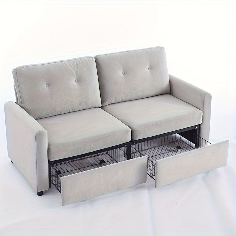 Bank – Tweezitsbank – 2-Zitsbank – Sofa – Zitmeubel – Lichtgrijs Stof – Opberglades – Compact Design – Zacht Zitcomfort