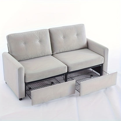 Bank – Tweezitsbank – 2-Zitsbank – Sofa – Zitmeubel – Lichtgrijs Stof – Opberglades – Compact Design – Zacht Zitcomfort