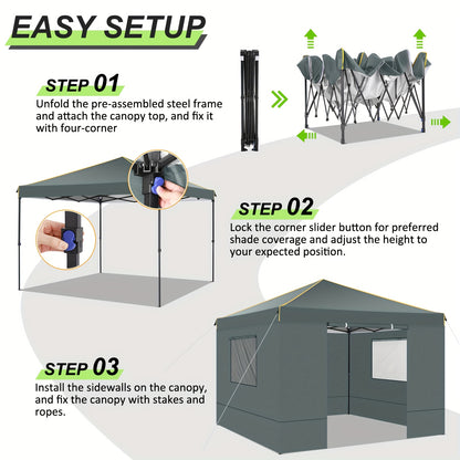 Pop-up Tent – Partytent – Vouwtent – Kiosk – Klaptent – Khaki – 3,05x3,05 meter – Verstelbare Hoogte Met Stevig Metalen Frame