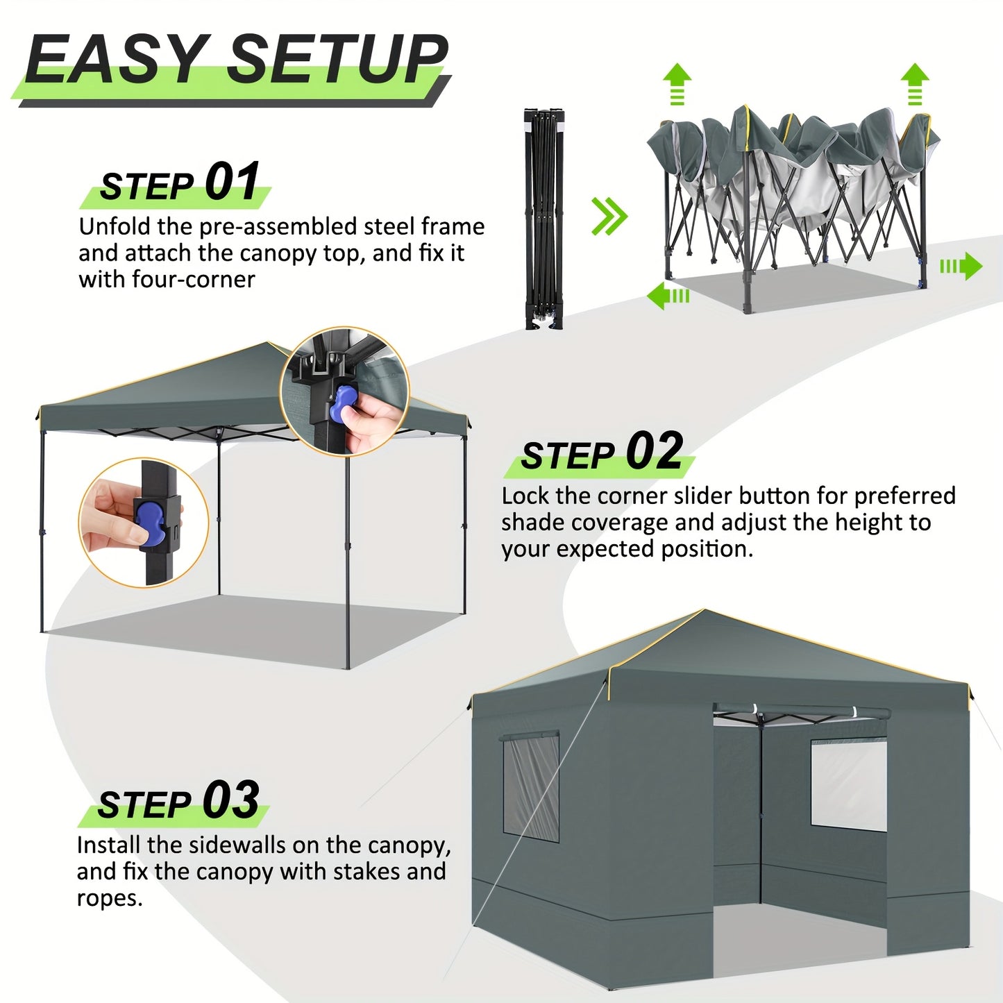Pop-up Tent – Vouwtent – Partytent – Tuinent – Marktkraamtent – Zwart – 3,05x3,05 Meter – Snel Opzetten – Windbestendig Oxford Doek