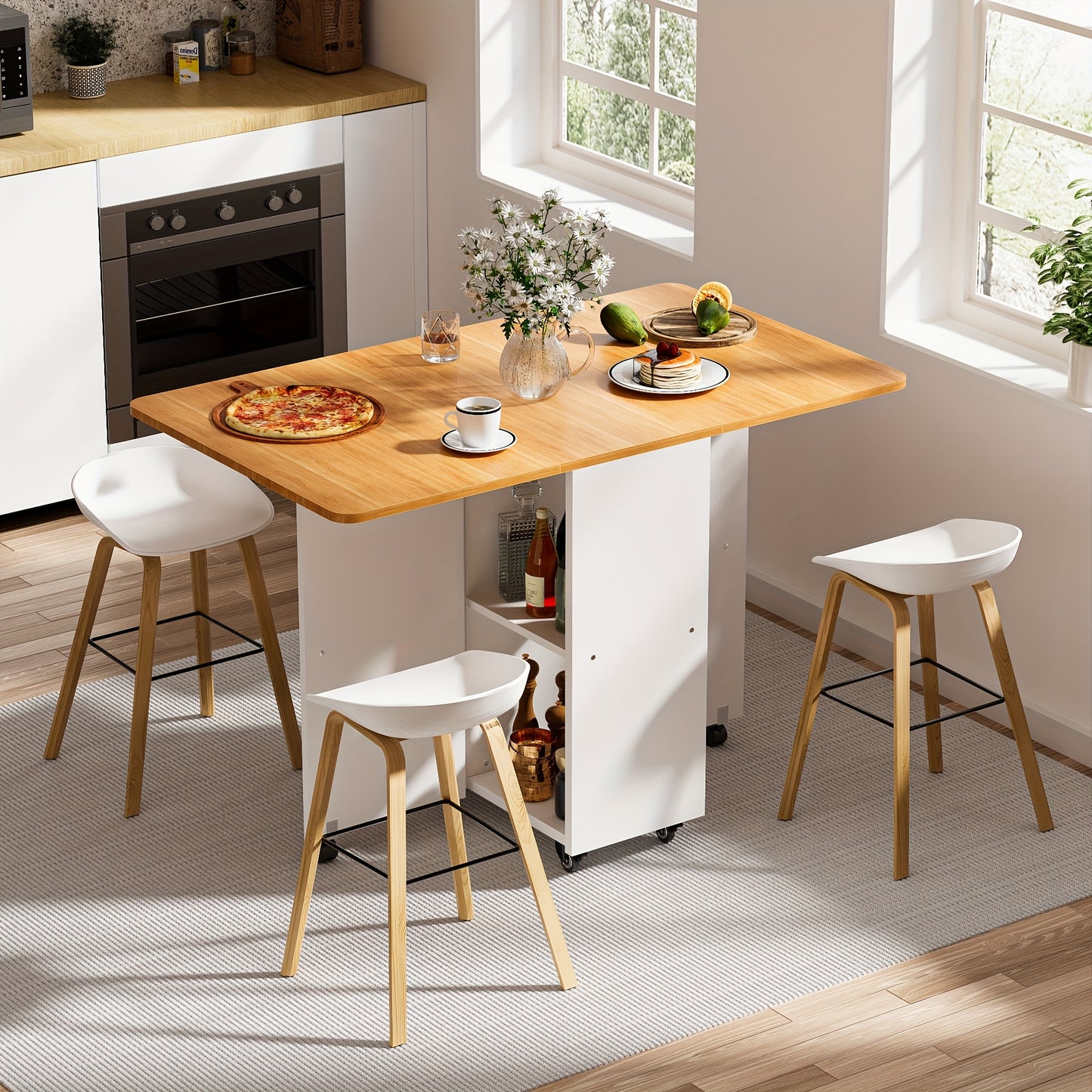 Uitklaptafel – Klaptafel – Vouwtafel – Inklapbare Tafel – Eettafel – Ruimtebesparend Design – Inklapbaar Met Opbergruimte – 120x70x75 cm – Natuurlijk Hout – MDF & Massief Hout