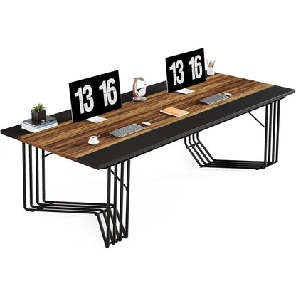 Vergadertafel – Bureautafel – Seminartafel – Kantoortafel – Trainingstafel – Rustiek Bruin Zwart – Geometrisch Metalen Frame – 200x100 cm Groot Werkblad