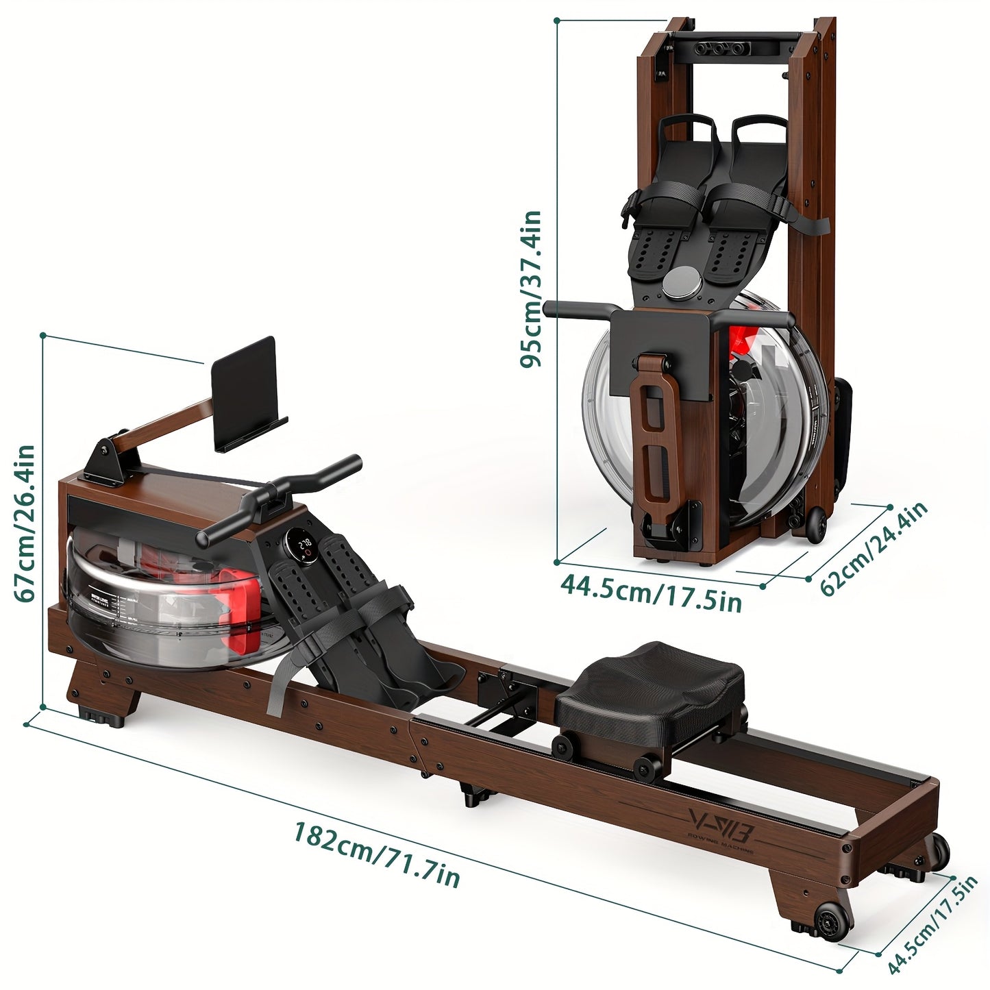 Roeitrainer – Roeimachine – Rowing Machine – Fitnessapparaat – Indoor Rower – Waterweerstand – Inklapbaar Design – Houten Frame 175 kg Belastbaar – Voor Thuistraining