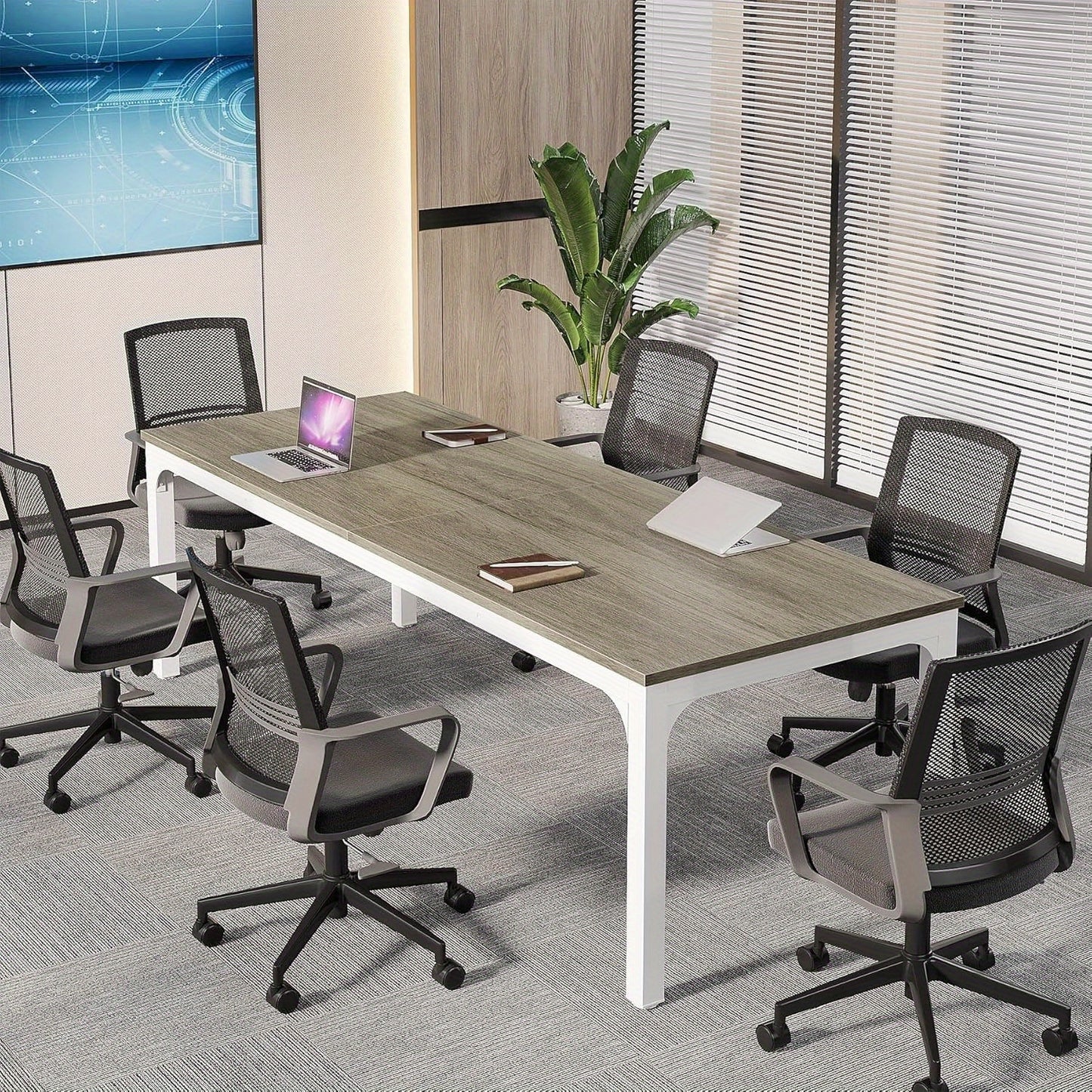 Vergadertafel – Conferentietafel – Bureautafel – Seminartafel – Kantoorwerktafel – Eikenlook Hout – Robuust Metaal – 200 cm Breed – Eenvoudige Montage