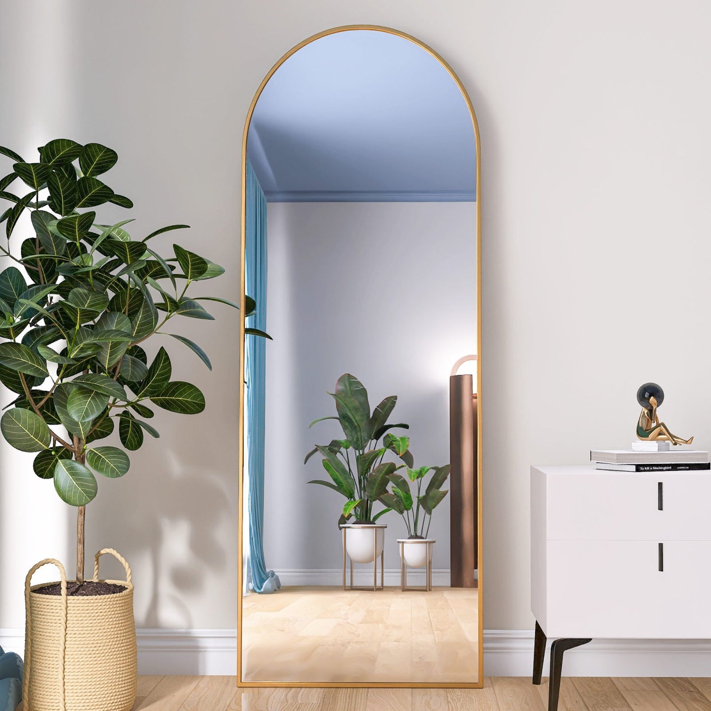 Boogvormige Full-Body Spiegel – Staande Spiegel – Wandspiegel – Grote Spiegel – Kamer Spiegel – 180x80 cm – Veilig Schokbestendig Glas – Aluminium Frame Goud