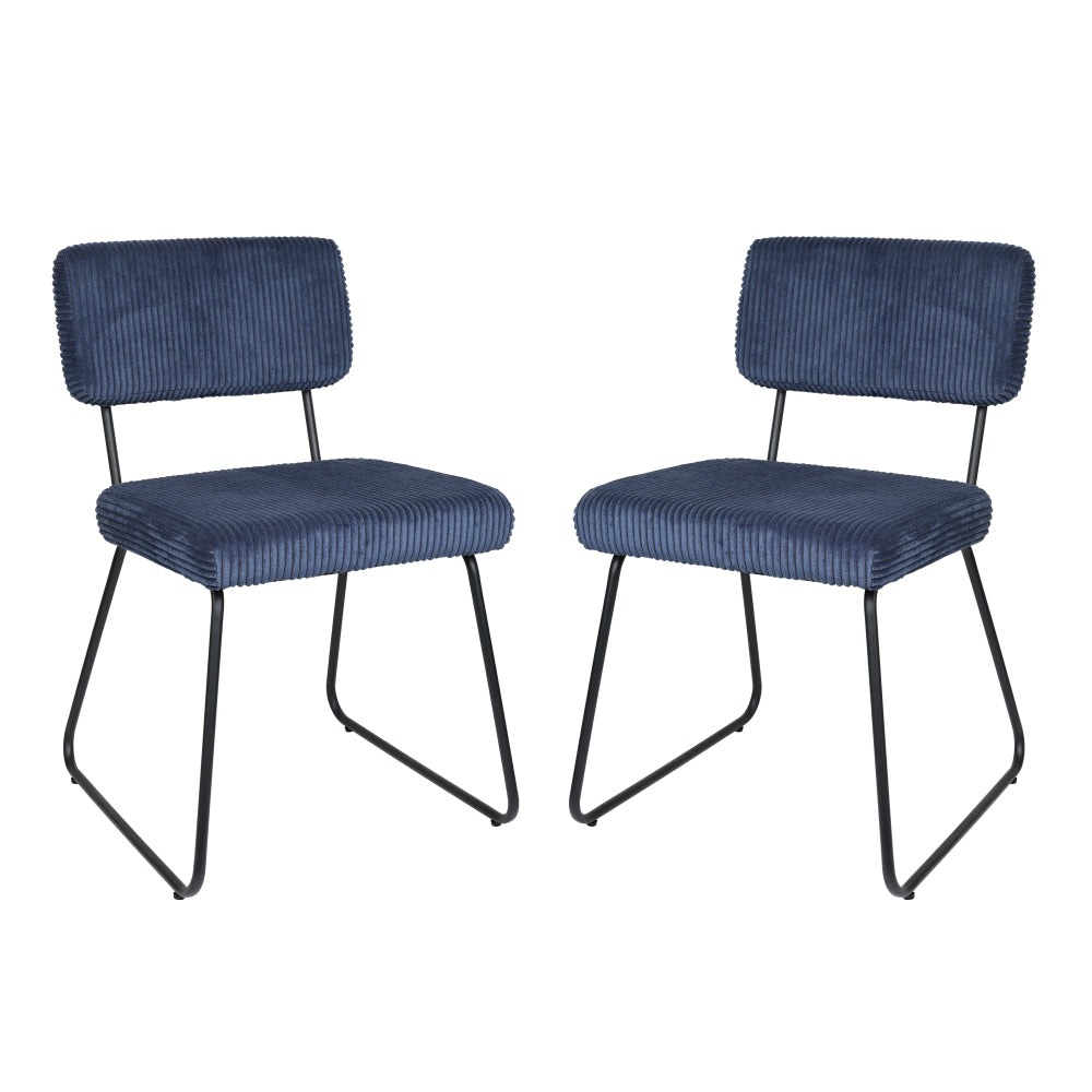 Eetkamerstoel – Stoel – Kuipstoel – Keukenstoel – Set van 2 – Modern Navy Blauw – Metalen Frame – Gestreepte Stof – Stevig – Makkelijk Schoon Te Maken