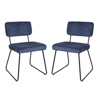 Eetkamerstoel – Stoel – Kuipstoel – Keukenstoel – Set van 2 – Modern Navy Blauw – Metalen Frame – Gestreepte Stof – Stevig – Makkelijk Schoon Te Maken