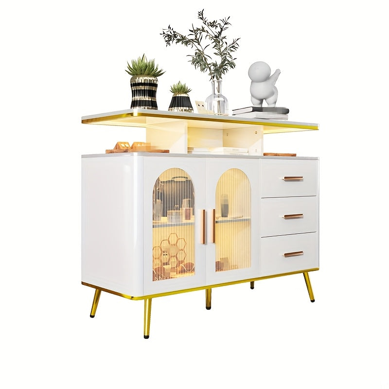 Keukenkast – Opbergkast – Buffetkast – Keukenmeubel – Voorraadkast – Met 3 Lades en Deur – Wit – Hout en Metaal – Compact Formaat 100x40x80 cm