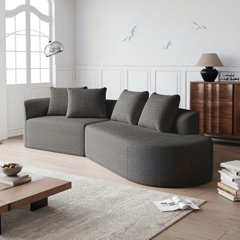 Oversized Hoekbank – Modulaire Bank – L-vormige Sofa – Grote Zithoek – Grijze Stoffen Bank – Comfortabele Wolkvormige Rugleuning – Stevig Houtvrij Frame
