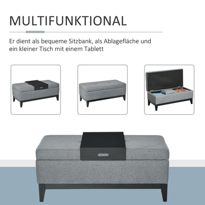 Opbergbank – Opbergbank – Sitzbank – Opbergkist – Linnenbank – Donkergrijs – Afneembaar Dienblad – Houten Pootjes 107x50x44 cm