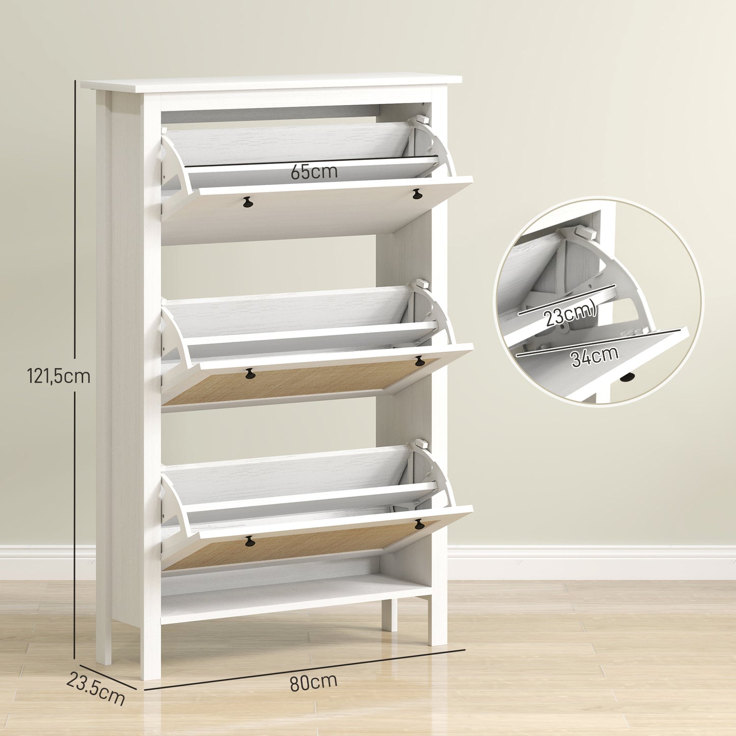 Schoenenkast – Schoenenopberger – Schoenenrek – Schoenenkastje – Schoenmeubel – Compact Ontwerp – Rattan Look Front