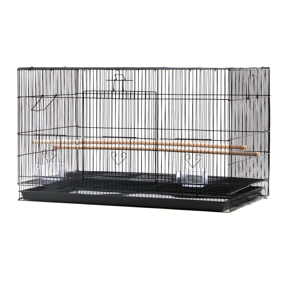 Small Rectangular Bird Cage | 76x45x45cm Powder-Coated Metal Aviary, Easy-Clean Indoor Bird House For Parakeets & Canaries, Modern Black Birdcage