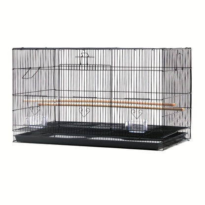 Small Rectangular Bird Cage | 76x45x45cm Powder-Coated Metal Aviary, Easy-Clean Indoor Bird House For Parakeets & Canaries, Modern Black Birdcage