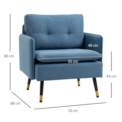 Accentfauteuil – Fauteuil – Lounge Stoel – Armstoel – Zitstoel – Linnen Bekleding – Afneembare Kussens – Zwarte En Gouden Metalen Poten – Compact Formaat