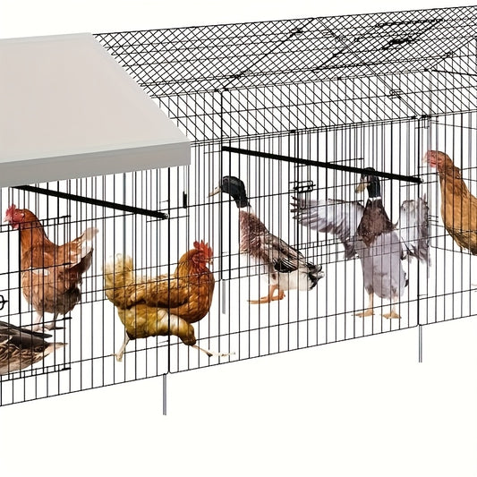 Large 3.3meter x 101.6cm x 101.6cm Metal Chicken Coop with Waterproof Cover & Portable Run - Heavy-Duty Outdoor Poultry Cage with Ventilation Mesh Walls, Spacious Design for Chickens, Ducks, Rabbits - Easy Assembly Backyard Farm Pen, No Batteries/Electric