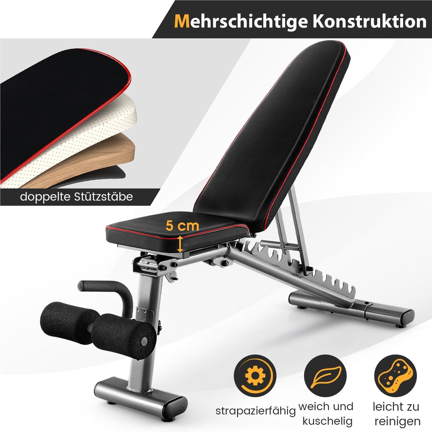 Fitnessbank – Halterbank – Trainingsbank – Buikspierbank – Bench Press – Verstelbaar en Inklapbaar – Max. Belastbaar tot 300 kg