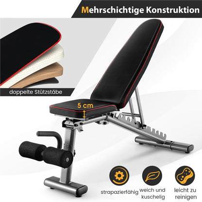 Fitnessbank – Halterbank – Trainingsbank – Buikspierbank – Bench Press – Verstelbaar en Inklapbaar – Max. Belastbaar tot 300 kg