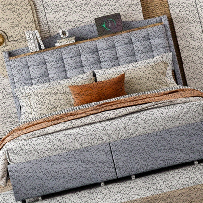 Bedframe – Bed – Bedombouw – Bedstel – Bedbodem – 140x200 cm – Duurzame Niet-Houten Constructie – Gestoffeerd Grijs Linnen