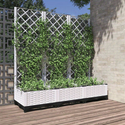 Plantenbak Met Rankgitter – Tuinbak – Klimplantbak – Balkonbak – Buitenbloembak – Wit – Weerbestendig Kunststof – 120x40x121,5 Cm