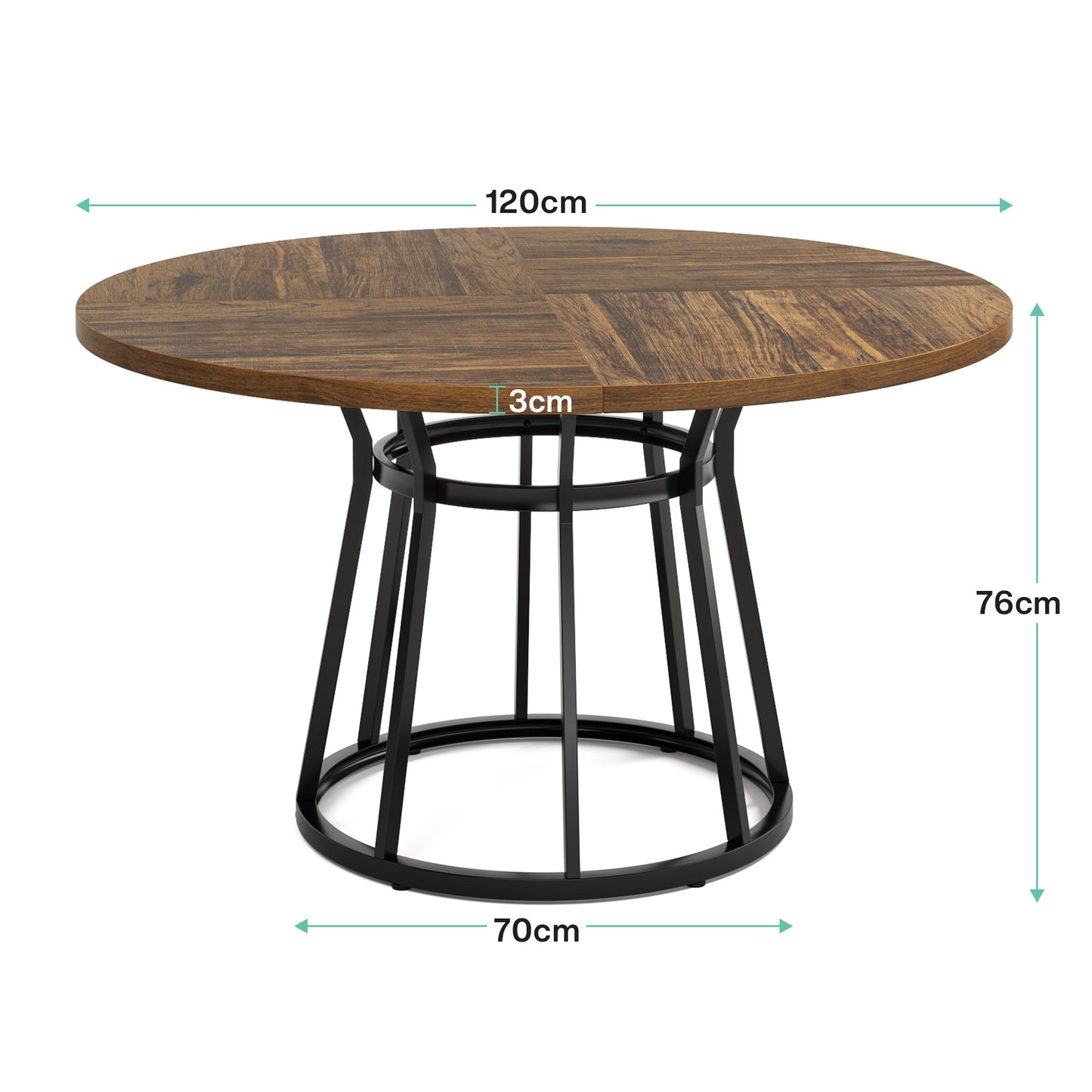Ronde Eettafel – Rond Tafelblad – Keukentafel – Eetkamertafel – Ronde Tafel – Metaal Poten – 120 Cm – Duurzaam Houten Blad
