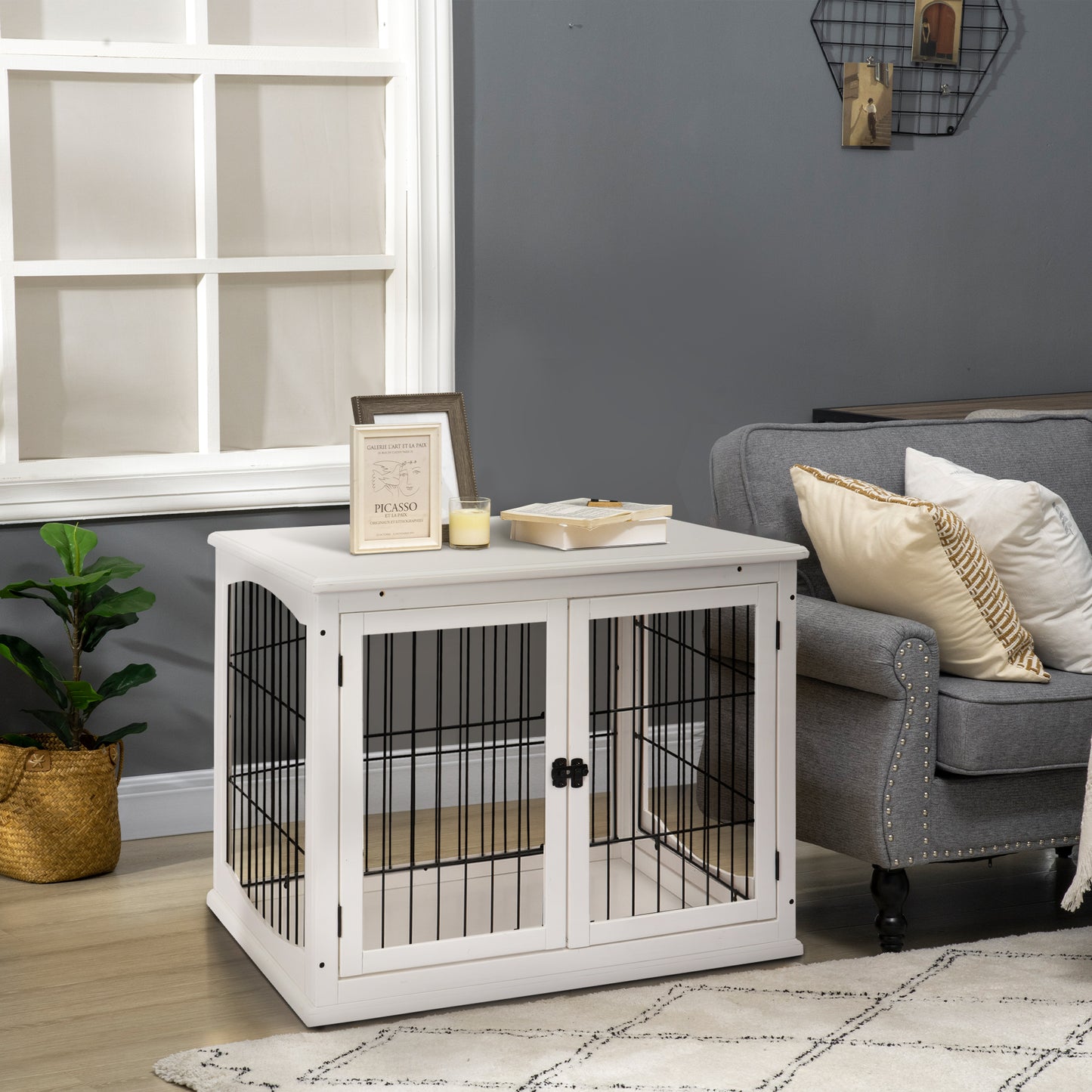Hondenbench – Hondenkooi – Hondenhuisje – Transportbox – Dierenbench – Hout en Metaal – 58,5x81x66 cm – 2 Deuren