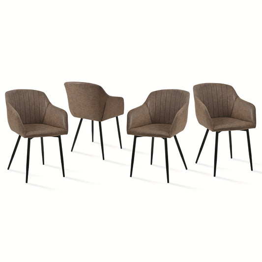 Eetkamerstoelen – Stoelen Met Armleuningen – Design Stoelen – Comfort Stoelen – Woonkamerstoelen – Mocha Bruin 4 Stuks – Hoogrug Ondersteuning – Metalen Frame