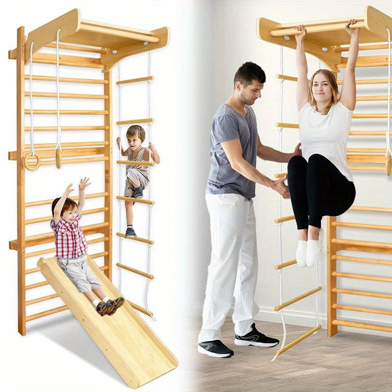 Houten Klimwand – Klimrek – Speelwand – Gymwand – Klimframe – Berkenhout – Max. Belastbaar 100 kg – Afneembare Driepoot