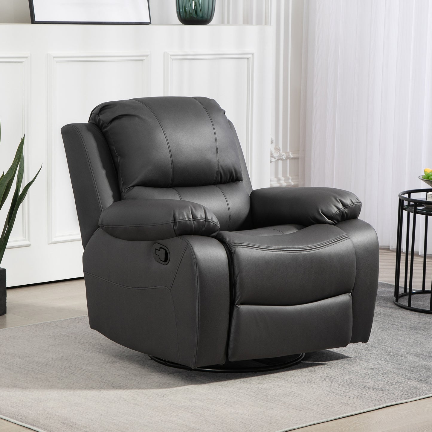 Relaxfauteuil – Relaxstoel – TV Stoel – Draaifauteuil – Ligstoel – Zwart – Verstelbare Rugleuning Tot 135° – Draaibaar En Schommelend
