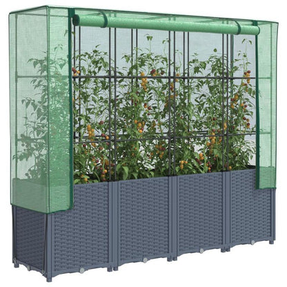 Elevated Raised Planter with Cashew Shells, 160x40x153cm, Rattan-Style Design for Garden or Patio, Durable Plastic Construction with Mesh Sides for Ventilation and Drainage, Patio Planter Box | Rattanlook Planter | Woven Text