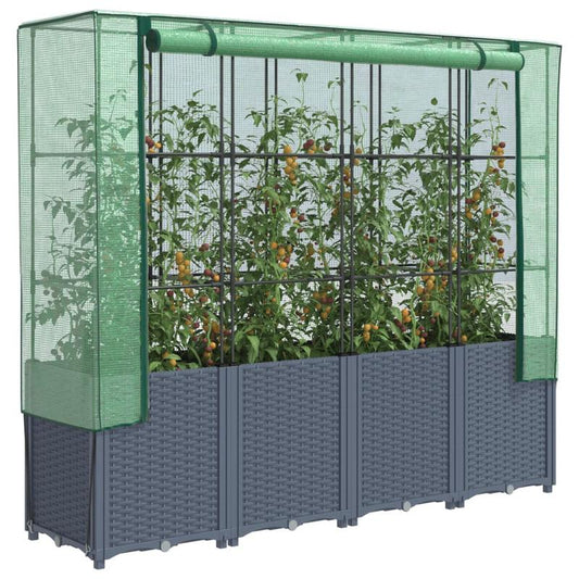 Elevated Raised Planter with Cashew Shells, 160x40x153cm, Rattan-Style Design for Garden or Patio, Durable Plastic Construction with Mesh Sides for Ventilation and Drainage, Patio Planter Box | Rattanlook Planter | Woven Text