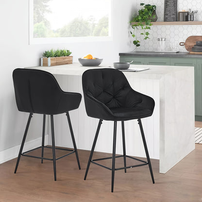 Barkrukken – Barstoelen – Barkruk Set – Barstoelen Met Armleuning – Zwarte Fluwelen Barkrukken – Memory Foam Zitting – Aluminium Frame