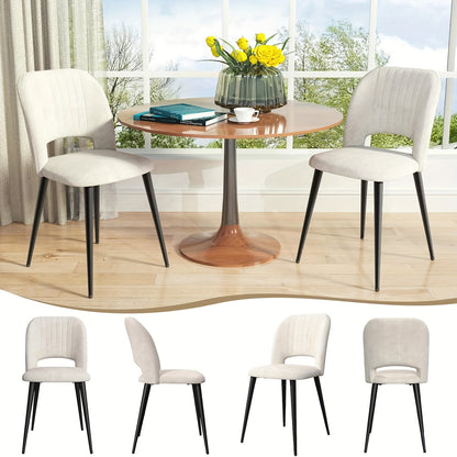 Set van 2 Velvet Eetkamerstoelen – Gestoffeerde Stoelen met Rugleuning en Metalen Poten – Beige, Modern en Minimalistisch voor Keuken, Woonkamer of Eetkamer