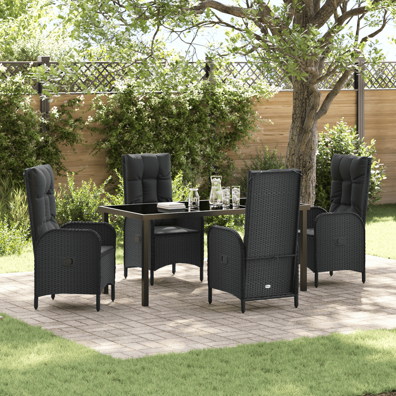 5-Delige Tuinset – Tuinmeubelset – Terrasmeubel – Buitenstoelenset – Poly-Rattan Loungeset – Zwart – Weerbestendig Rattan Frame – Afneembaar Kunststof Tafelblad