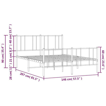 Modern White Metal Bed Frame with Headboard and Footboard - 140x200cm, Minimalist Contemporary Design, Includes Storage Drawers, Easy Assembly, No Power Needed, Bedroom Furniture, Sleek Metallic Finish, Sturdy Construction, B