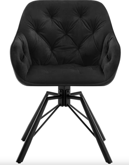 Eetkamerstoel - Set van 2 stoelen - Fluweel eetkamer stoel - Eettafel stoel - Fauteuil - Draaibaar - Velvet - Metalen poot - Zwart