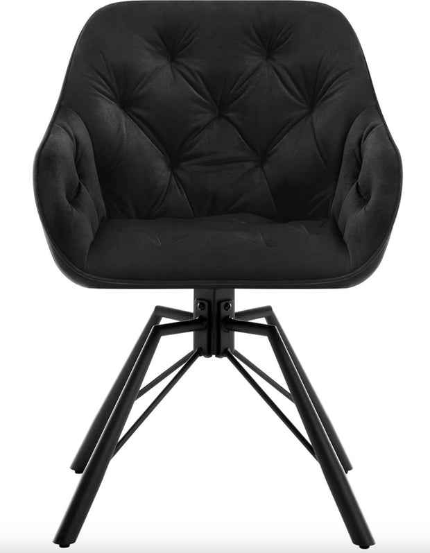 Eetkamerstoel - Set van 2 stoelen - Fluweel eetkamer stoel - Eettafel stoel - Fauteuil - Draaibaar - Velvet - Metalen poot - Zwart