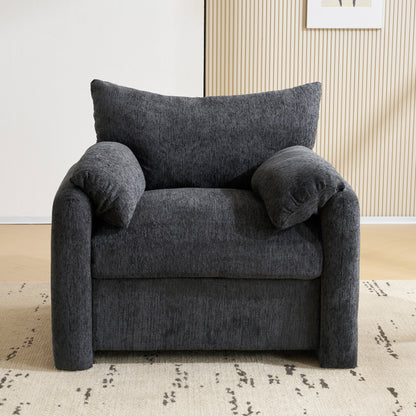 Loungechair – Fauteuil – Zitzak – Accentstoel – Relaxstoel – Oversized Design – Chenille Stof – Gepolsterde Armleuningen – Eenvoudige Montage – Wit