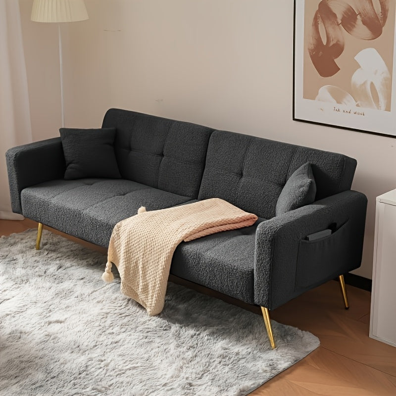 Slaapbank – Bedbank – Schlafsofa – Sofa Bed – Bedbank Met Verstelbare Rugleuning – Ruimtebesparend Design – Zwarte Stof – Gouden Poten – Opbergruimte Onder Zitting – Comfortabele Katoenen Vulling