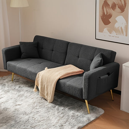 Slaapbank – Bedbank – Schlafsofa – Sofa Bed – Bedbank Met Verstelbare Rugleuning – Ruimtebesparend Design – Zwarte Stof – Gouden Poten – Opbergruimte Onder Zitting – Comfortabele Katoenen Vulling