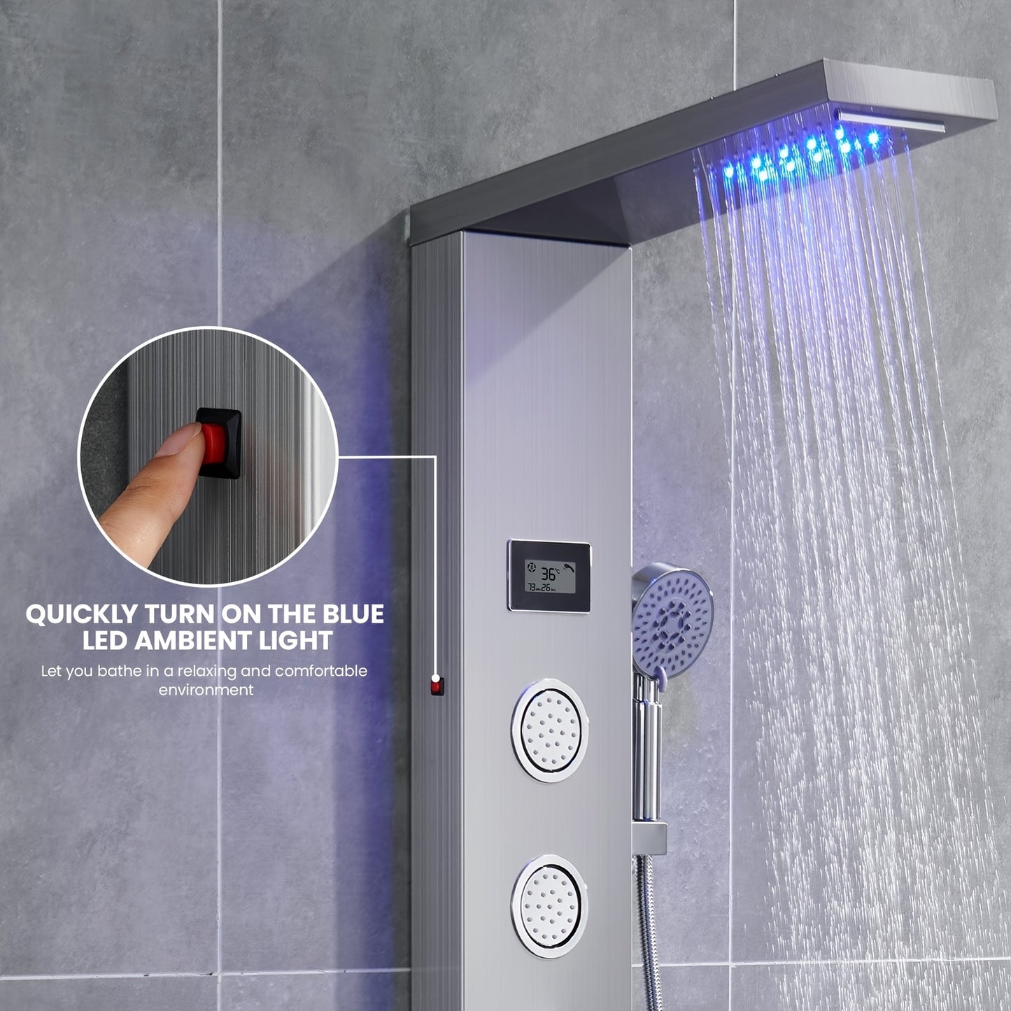Douchesysteem – Doucheset – Regenkraan – Handdouche – Bodyjets – Zwart – Thermostatisch Mengventiel – Roestvrij Staal