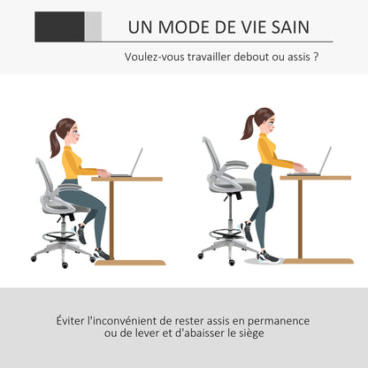 Bureaustoel – Office Chair – Werkstoel – Draaistoel – Bureaustoel Met Wieltjes – Verstelbare Hoogte – Ademend Mesh Grijs-Wit