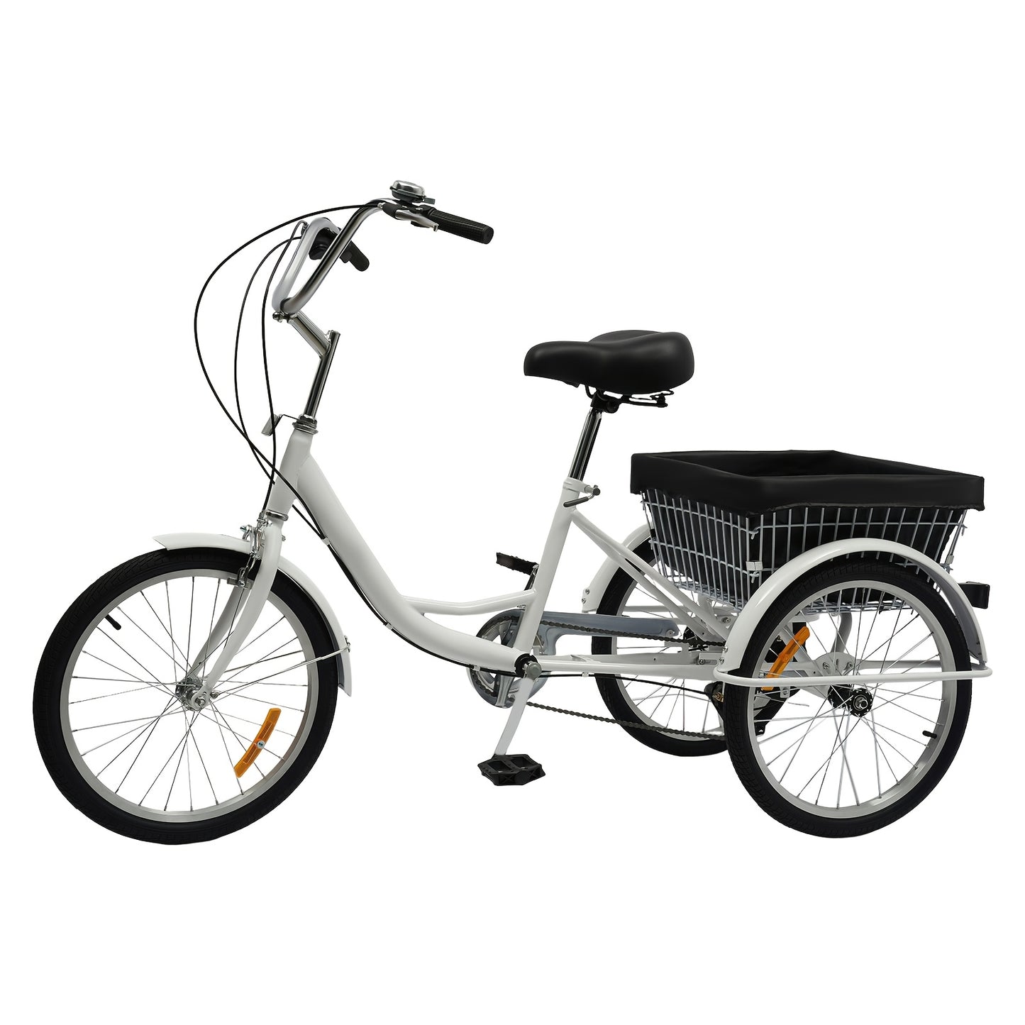 Driewieler – Driewieler Fiets – Volwassenen Driewieler – Driewieler Met Mand – Driewieler 3-Wiel – Wit – 50,8 cm – 8 Versnellingen – Verstelbaar Zadel