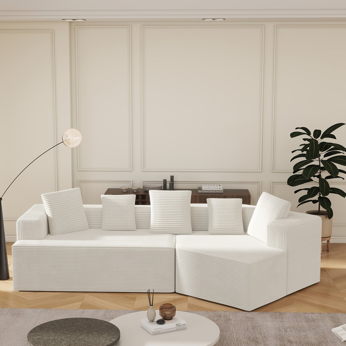 Moderne Modulair Bankstel – Hoekbank – Zitmeubel – Sofa – Slaapbank – Diepe Zitting – Volledig Gecomprimeerd Zonder Montage – Witte Stofbekleding