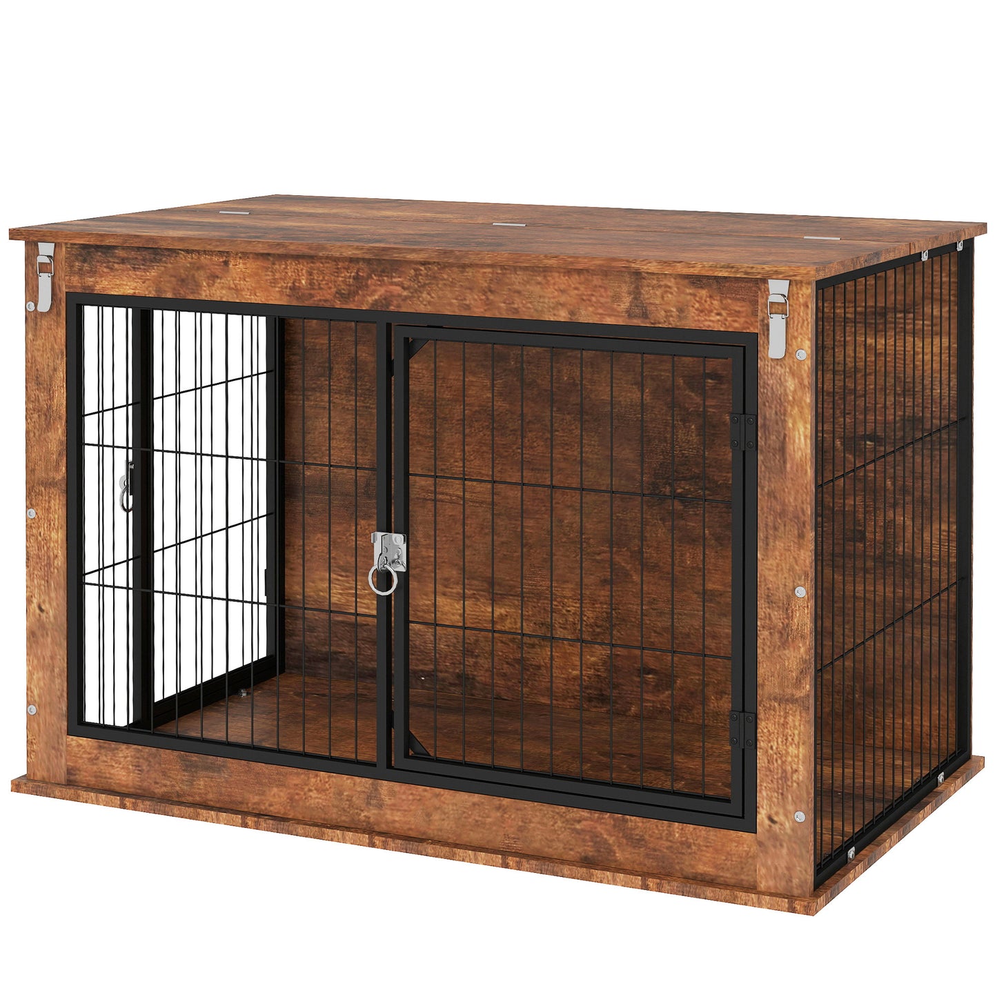 Hondenbench – Hondenkooi – Hondenhok – Hondenmand – Dierenbench – Rustiek Bruin – 2 Slotbare Deuren – Stevig Spaanplaat Metalen Frame – 93x55x62,5 cm Binnenruimte