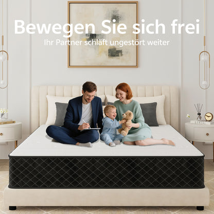 135x190 Mattress with 7-Zone Pocket Spring & Comfort Foam - Medium-Firm (H3) Support, 20cm Height, Cooling Breathable Fabric Cover, Spinal Alignment Technology, Noiseless Design & Edge-Support System - Ideal for Adults, Durab