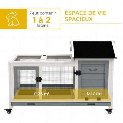 Konijnenkooi – Konijnenhok – Knaagdierkooi – Buitenren – Houten Kooi – Met Wielen – 2 Slotbare Deuren – Uittrekbare Droppingslade – 108x58x73,5 cm