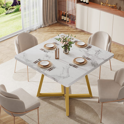 Vierkante Eettafel – Tafel – Eetkamertafel – Compacte Tafel – Keukentafel – Wit Gouden Marmerlook – 80x80 cm – Stabiel Metalen Onderstel